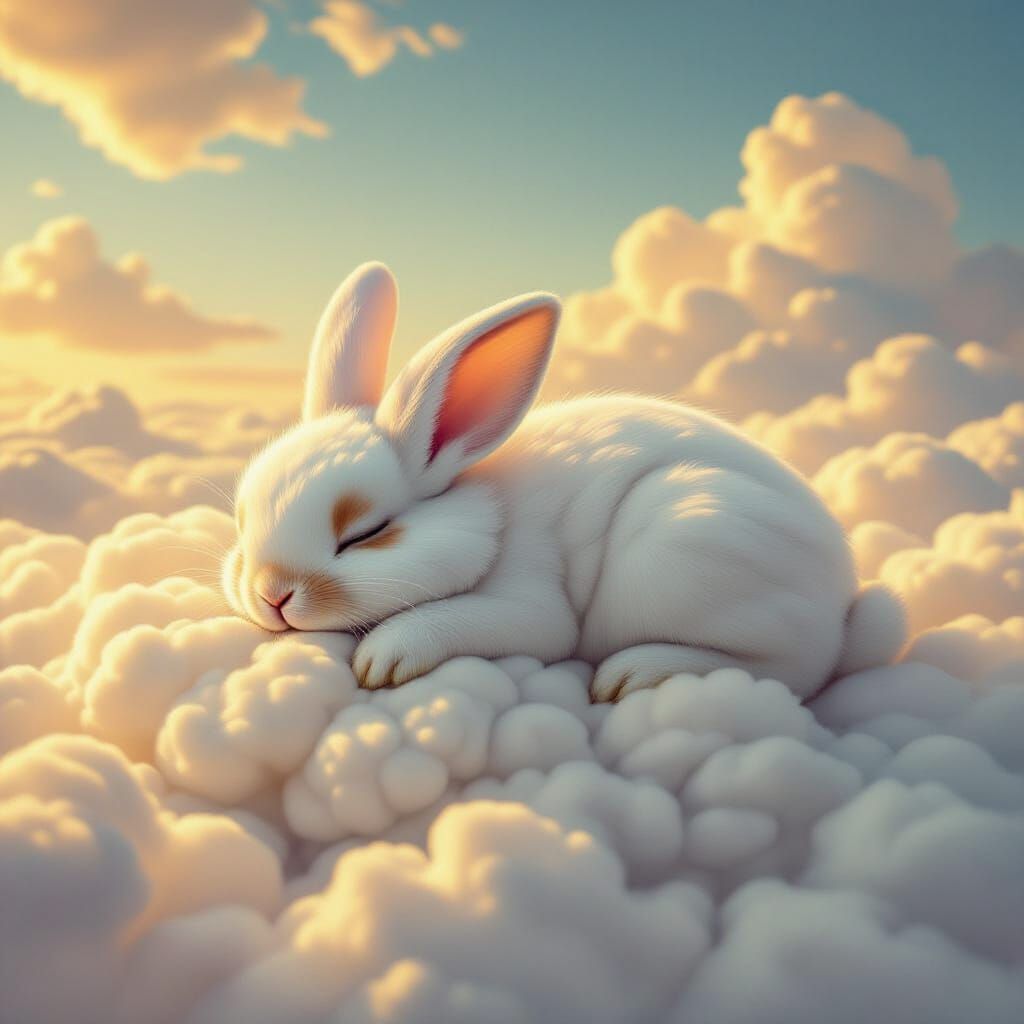 Cloud Bunny Sleeping Peacefully in Ethereal Dreamscape