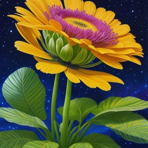 Hyperrealistic Giant Flower with Child: Cosmic Astral Illust...