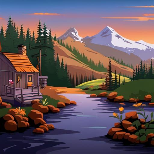 Pixel Art Forest River Scene in Huber Style