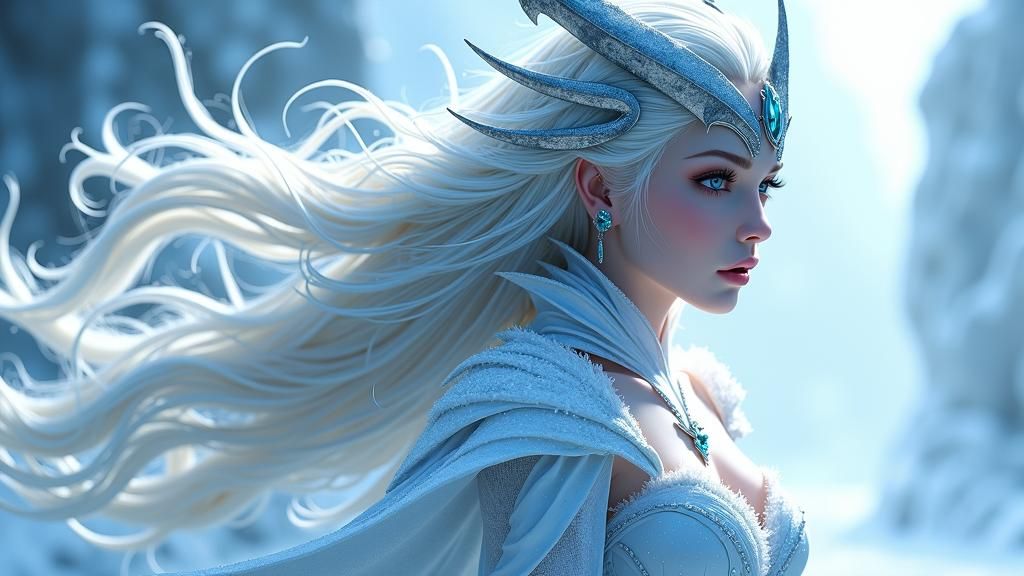 Icy Demon Queen in Anime Style, 8K Ultra Detail
