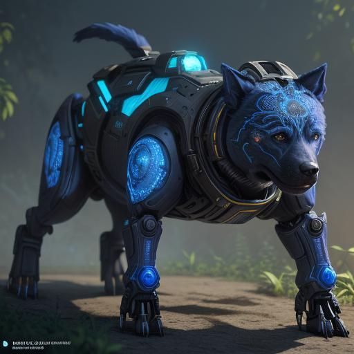 Robotic Dog Runs in Futuristic Garden