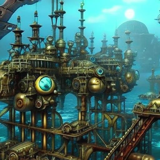 Steampunk Mecha Atlantis on Europa with Kraken Pets