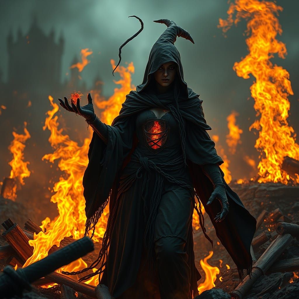 Burning Witch in Dark Fantasy Art Style