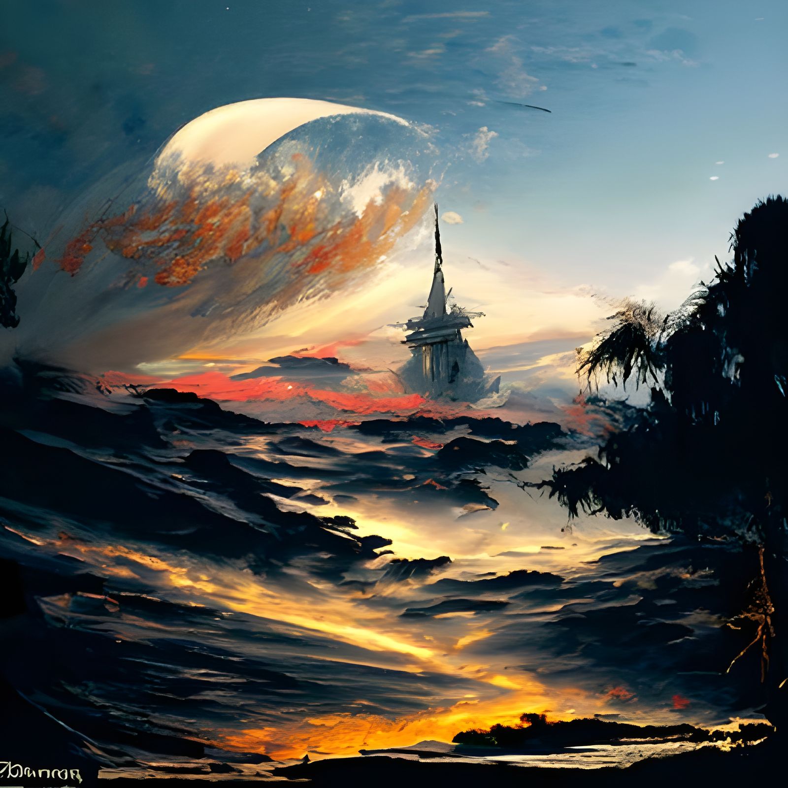 Fading Sky Oil Painting in Gurney Style