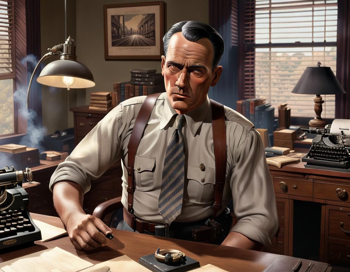 Detective in 1930s Office, Film Noir Style