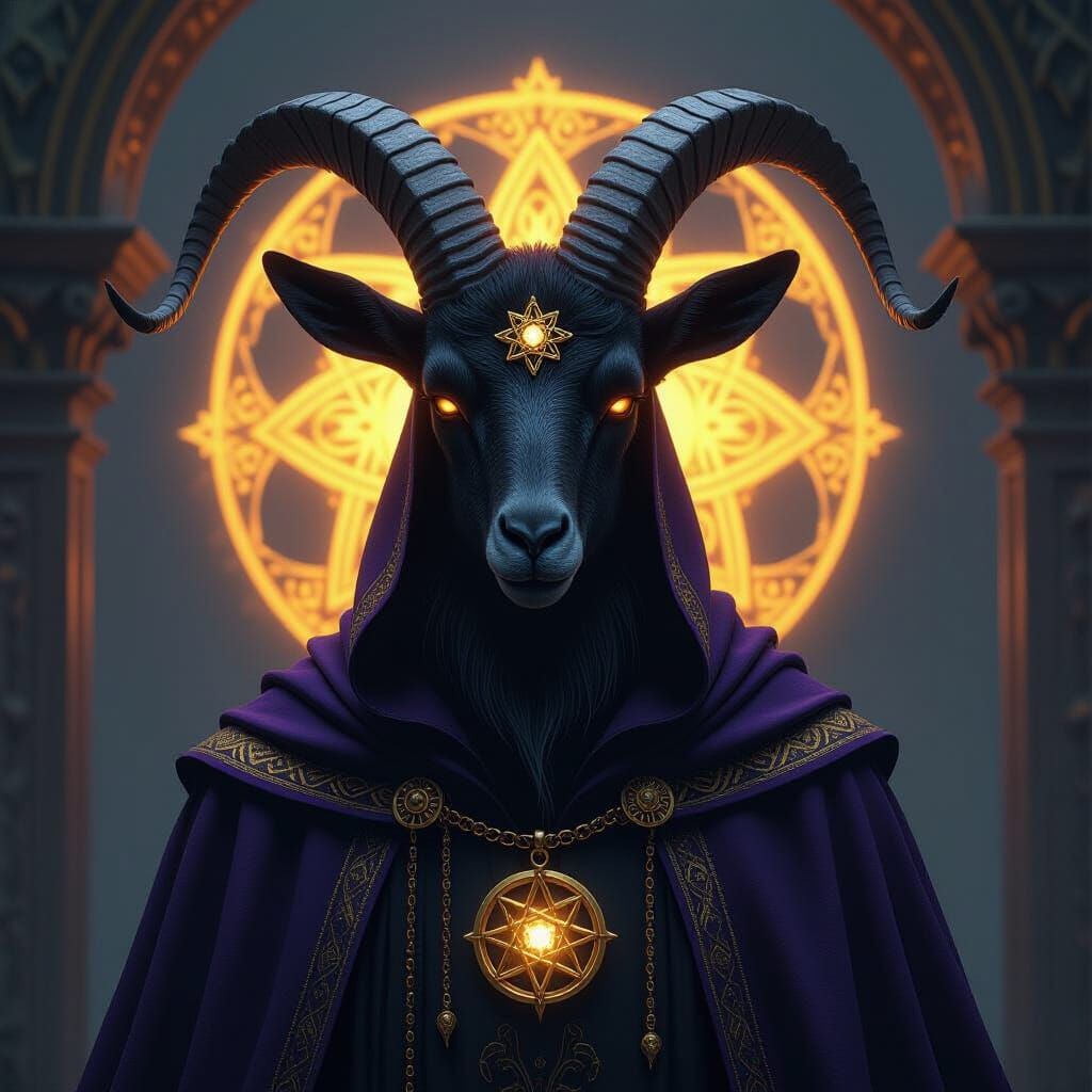 Dark Goat Necromancer with Pentagram Pendant