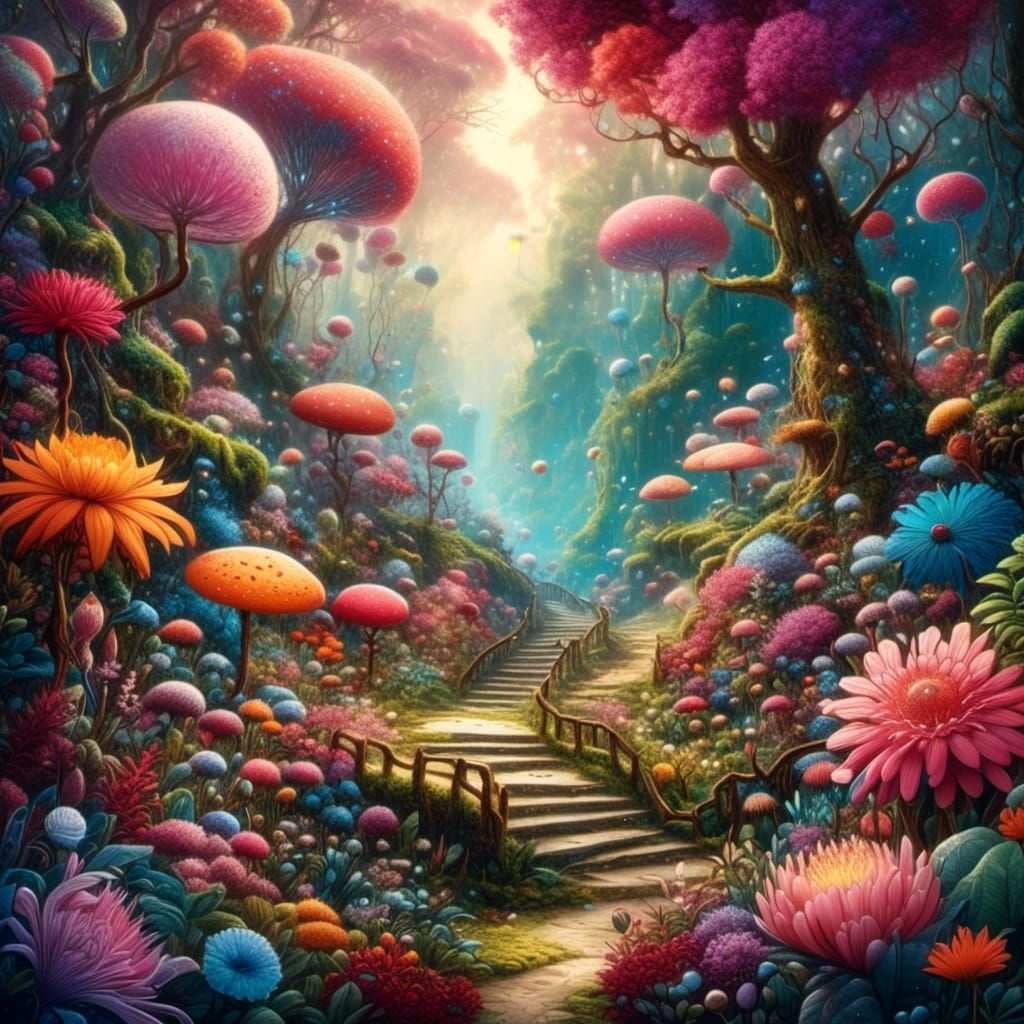 Magical Forest in Flower Petals: Surreal Digital Art