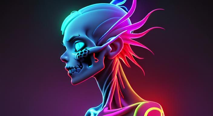 Neon Skull Tattoo: Abstract Digital Matte Painting