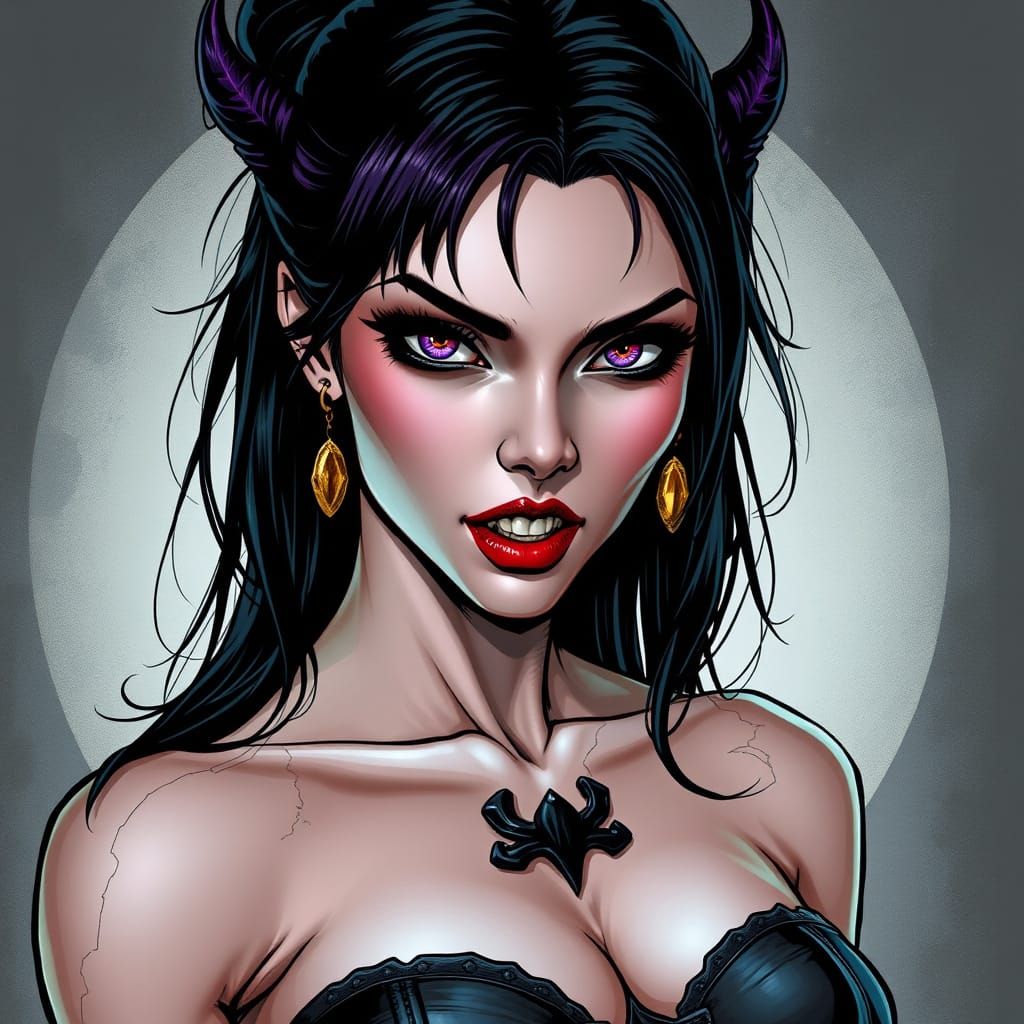 Vampire with Gold Fangs in Comic Book Style