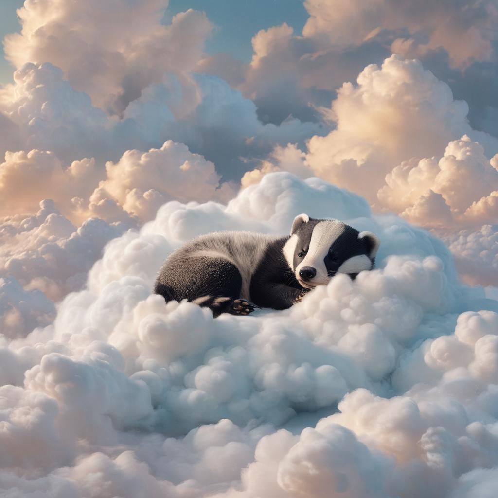 Dreamy Cloudscape Baby Badger in Ethereal Oil Painting Style