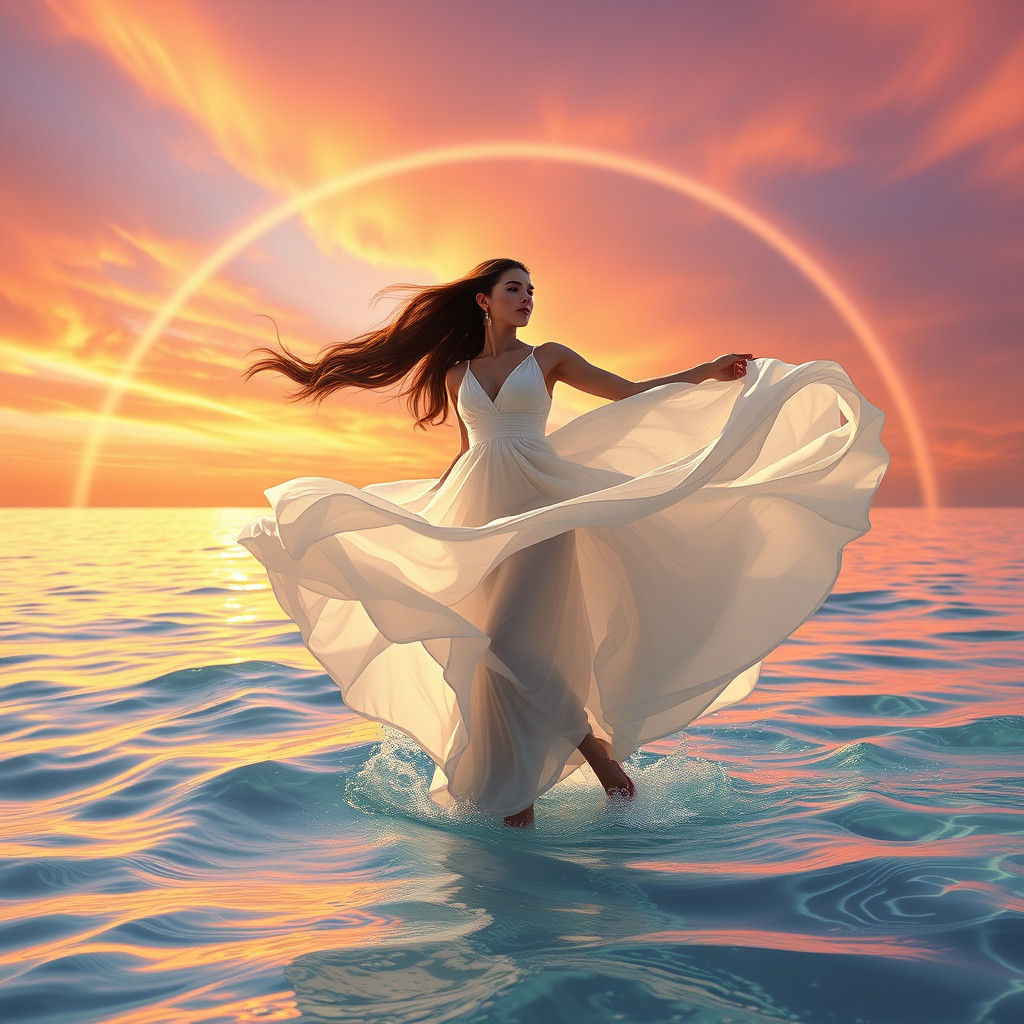 Woman Dancing in Sunset's Serene Sea