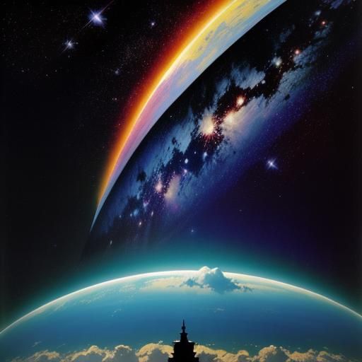 Ethereal Sky with Sunrays and Retrofuturistic Mirrors