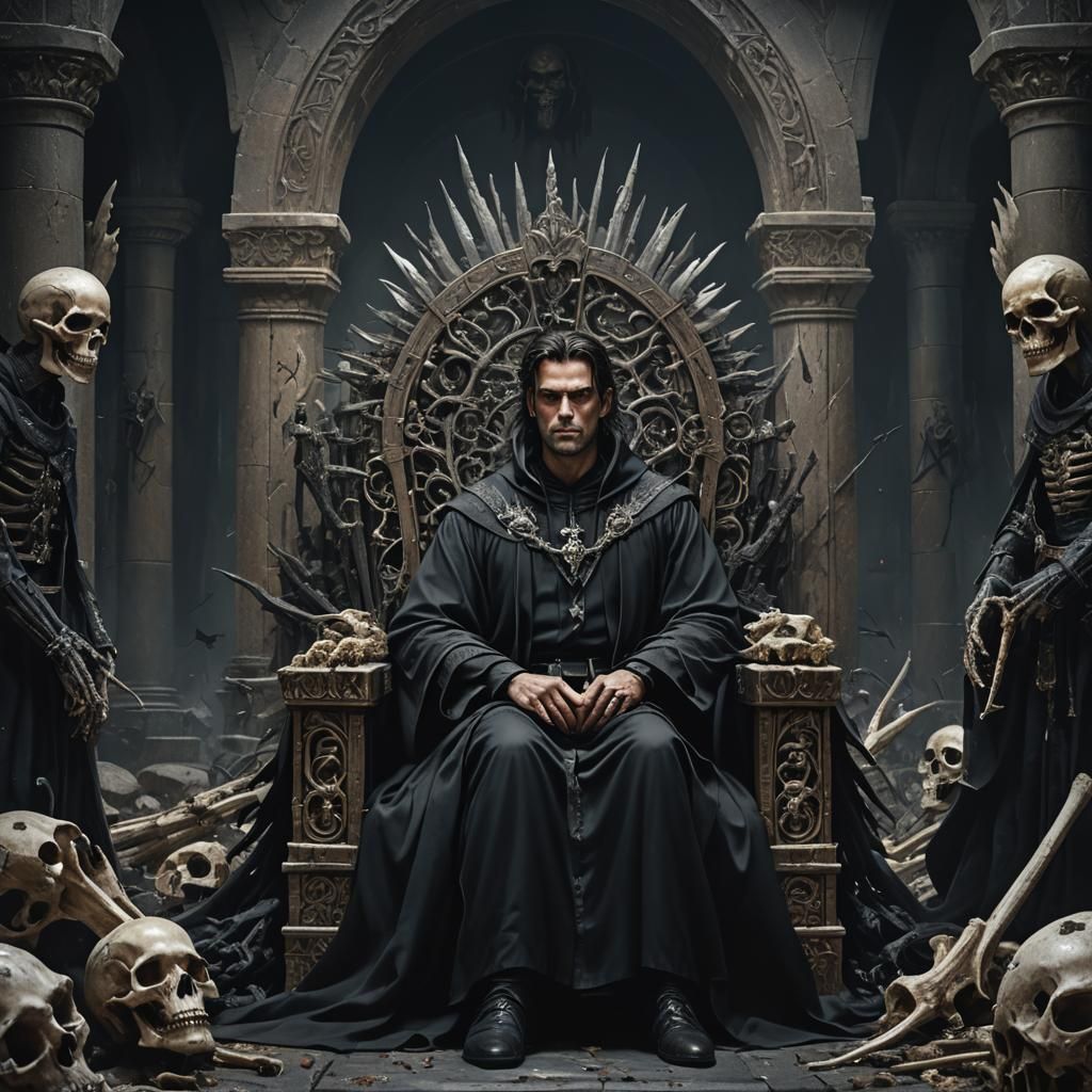 Brooding Hades on Bone Throne: Fantasy Concept Art