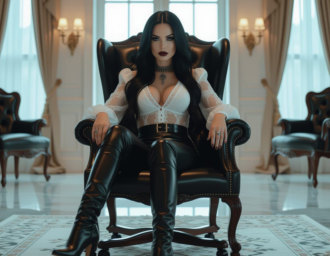 Beautiful Goth Woman in Mansion Sitting Room