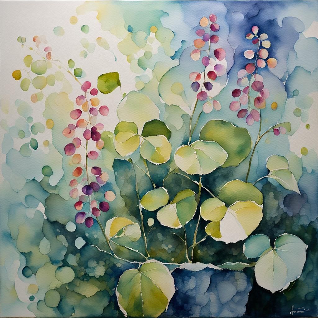 Atmospheric Watercolor Painting of an Honesty Plant