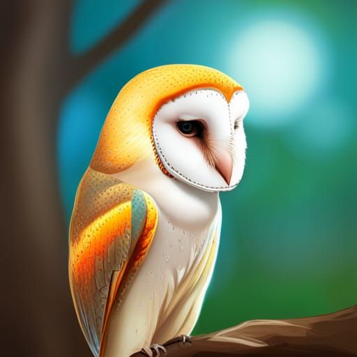 Hyperrealistic Barn Owl in Tree