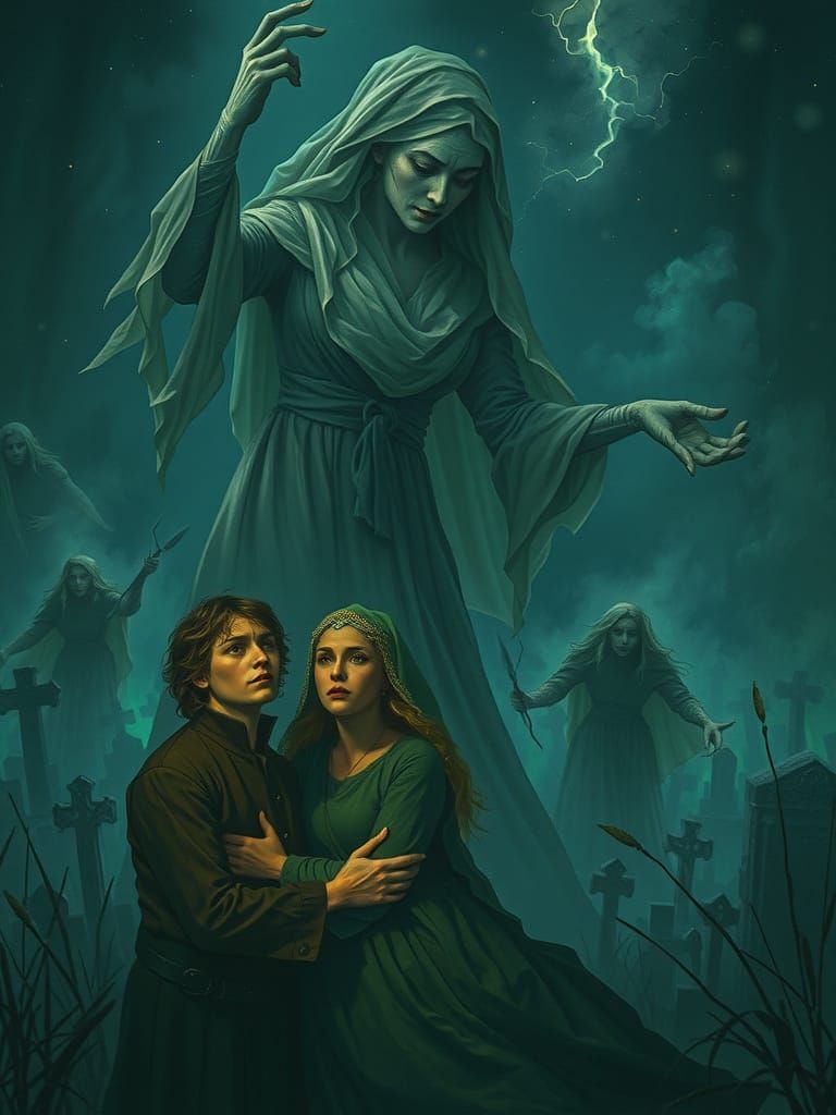 Ghostly Bride Ascends in Graveyard Fantasy