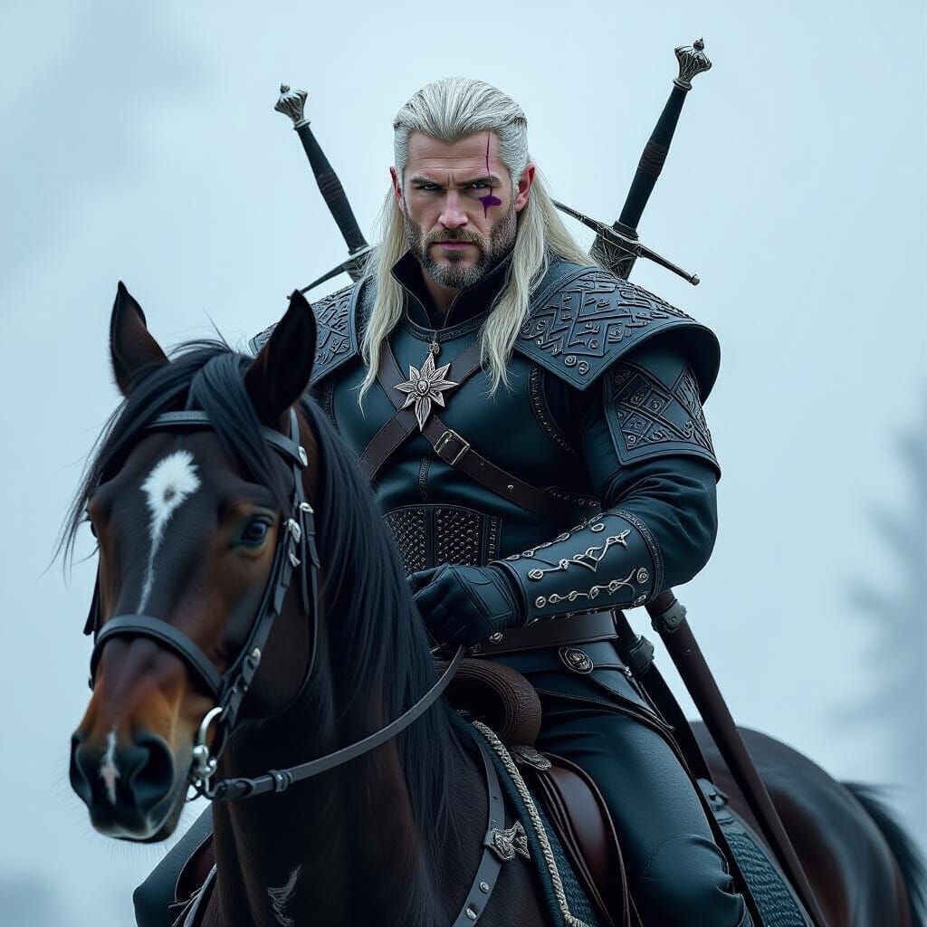 Gothic Witcher on Horseback, Mystical Art