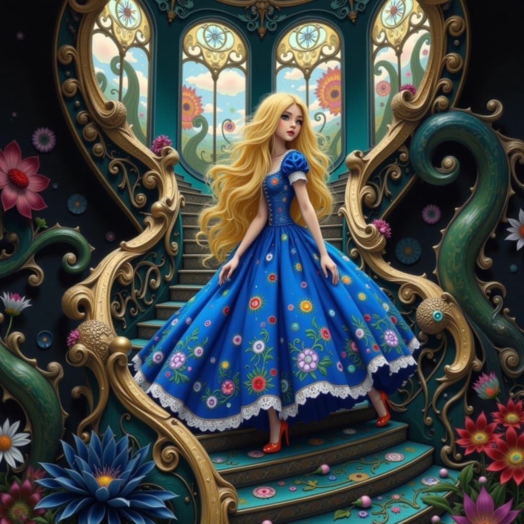 Alice in Wonderland Descends Byzantine Staircase