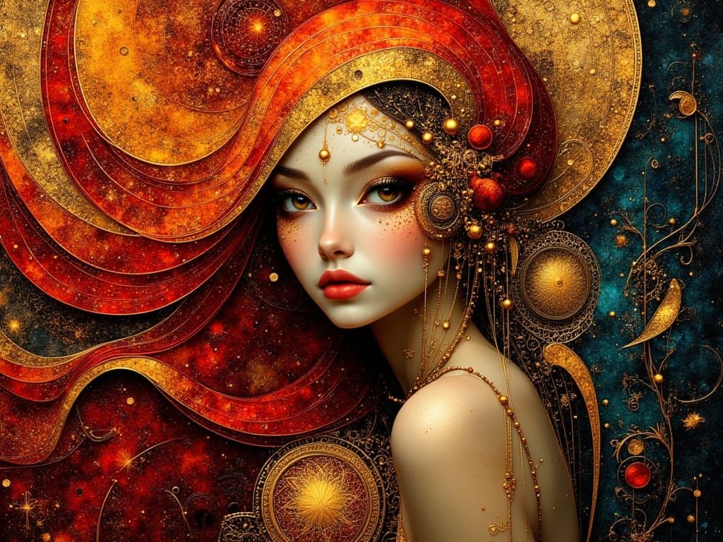 Alien in Rococo Portrait with Klimt-Style Gold