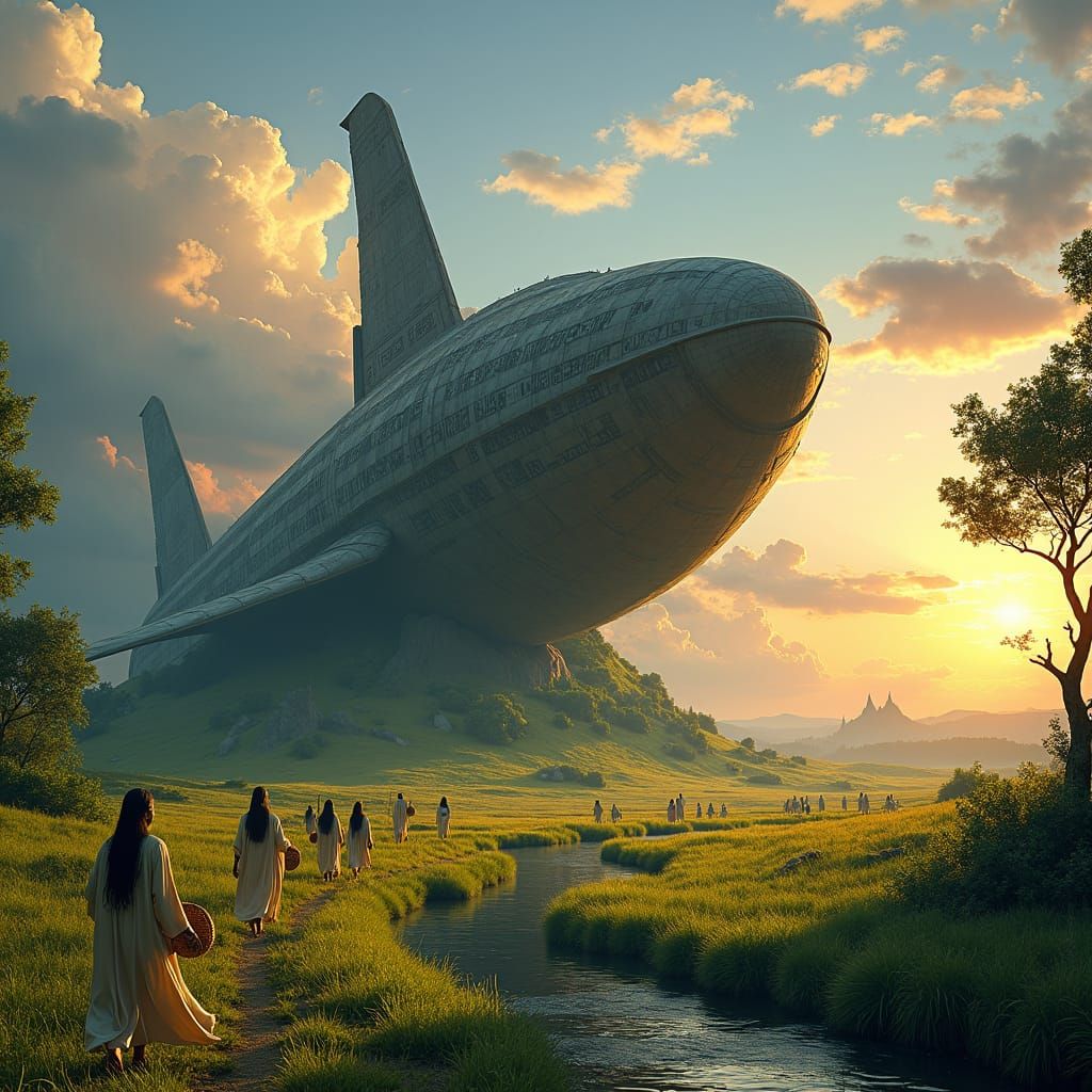 Idyllic Landscape with Crashed Spaceship Matte Painting