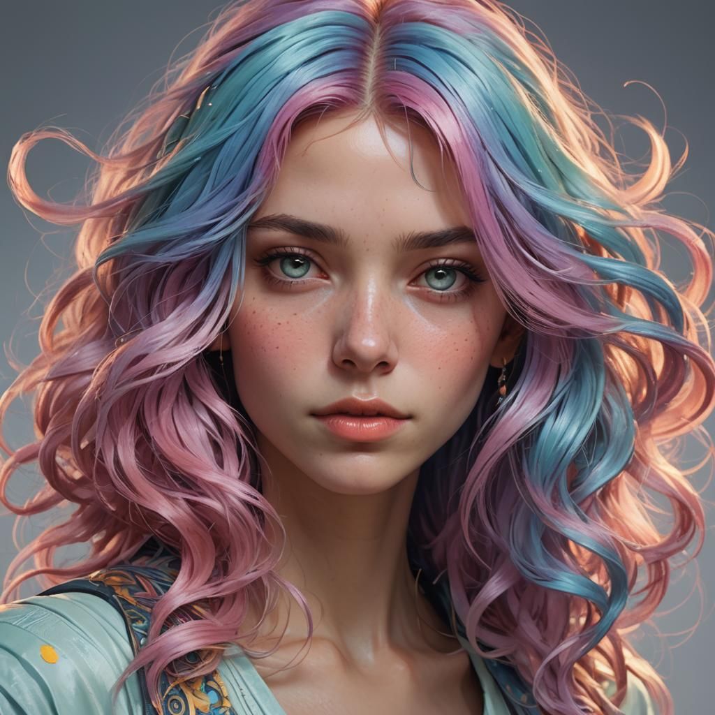 Pastel Hair Portrait in Art Nouveau Style