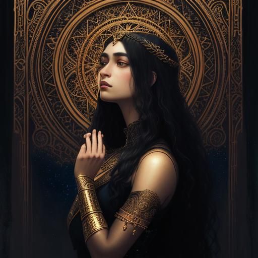 Cybernetic Egyptian Princess Reflected in Dark Fantasy Style