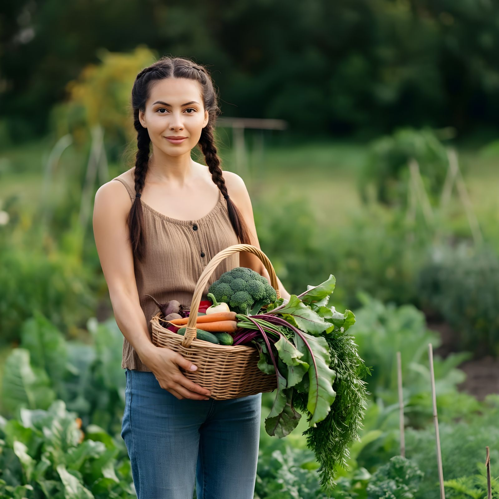 Woman Harvesting Vegetables from Her Garden