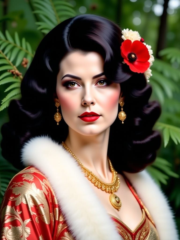 Gothic Geisha Portrait with Fern Altar