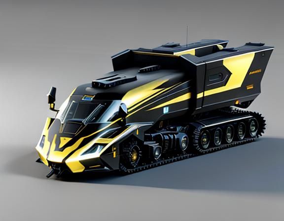 Futuristic Gold Armored Vehicle in Sci-Fi Style