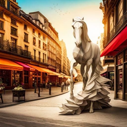 Magnificent Paper Horse Statue in City Park