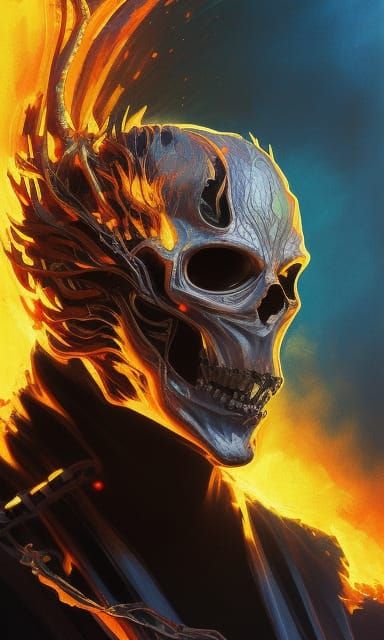 Ghost Rider Portrait with Tree, Detailed Art