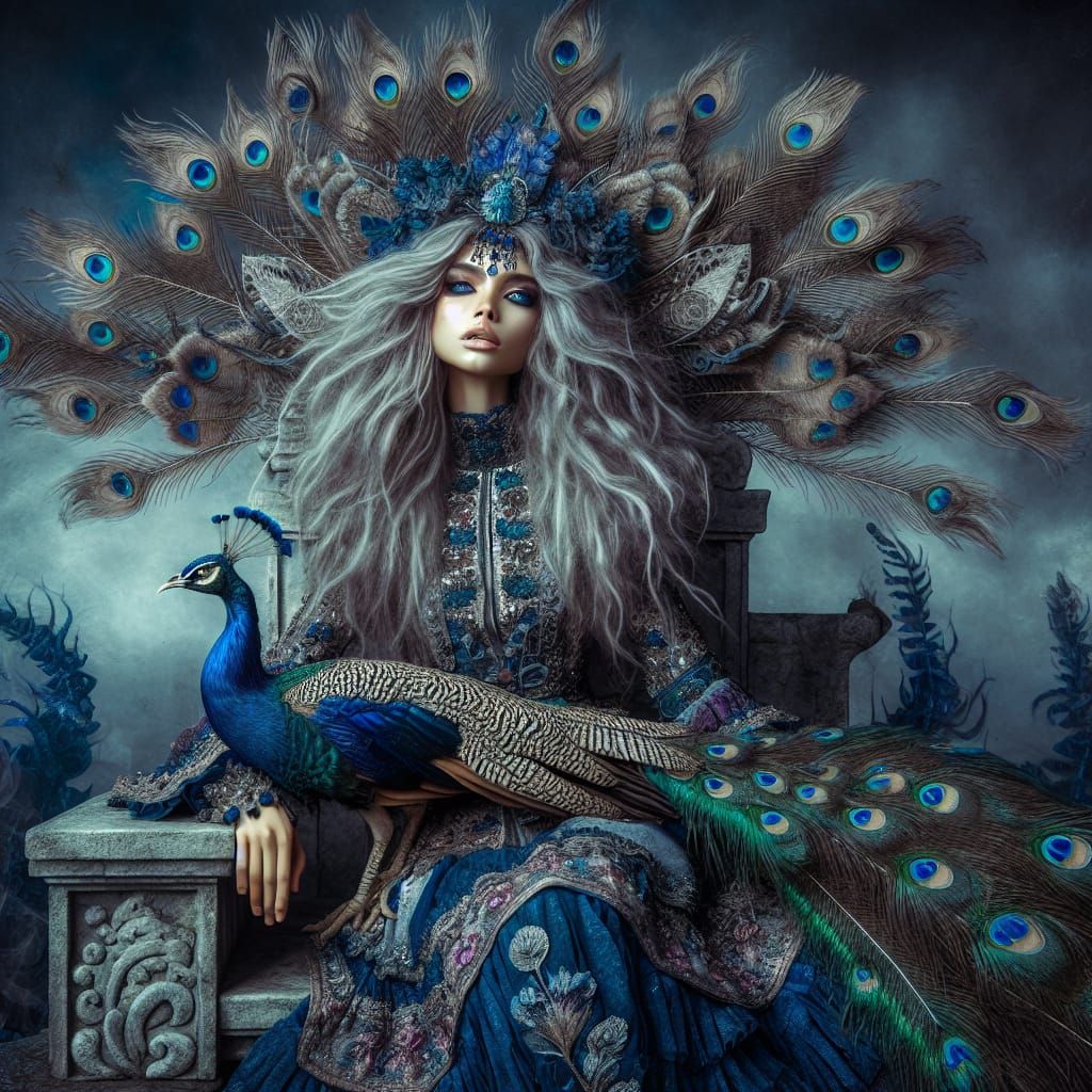 Majestic South Asian Queen in Blue and Silver Fantasy Art