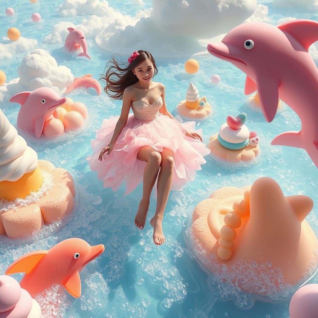 Dreamlike Soda Sea with Candy Sculptures