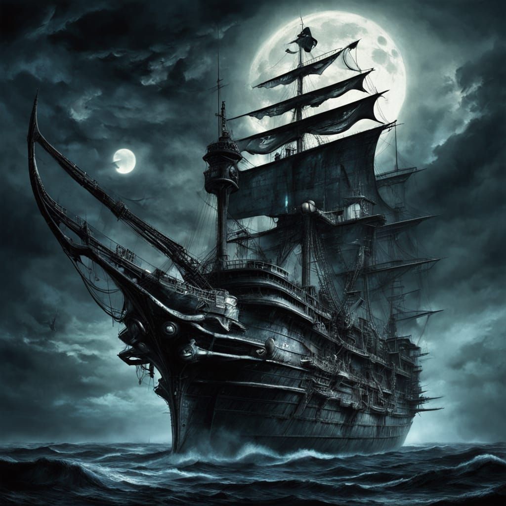 Phantom Ship Sailor in Eerie Starry Ocean