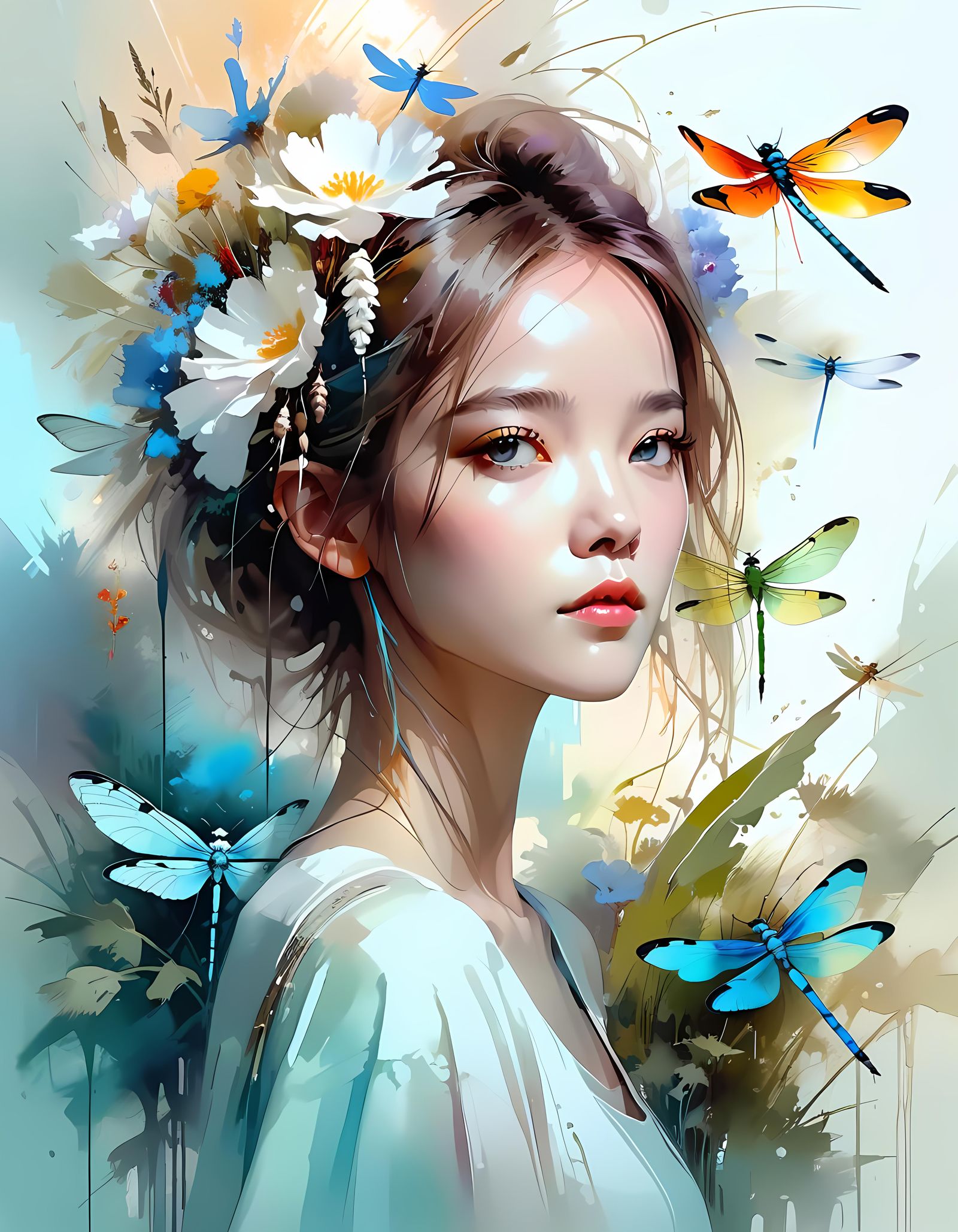 Dreamy Dragonfly Portrait in Pastel Colors