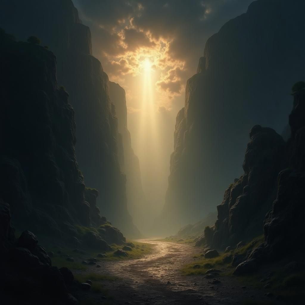 Radiant Light Enters Dark Detailed Landscape