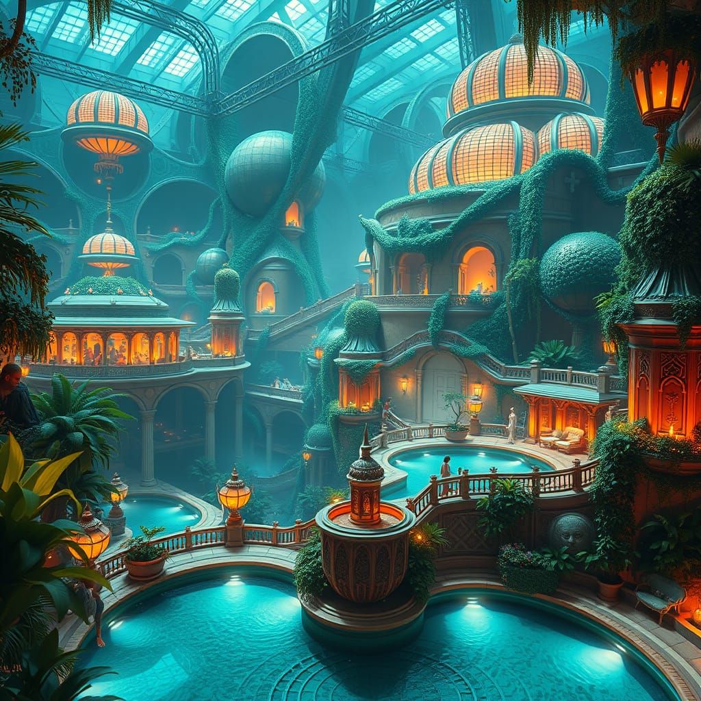 Futuristic Hanging Gardens with Swimming Pools