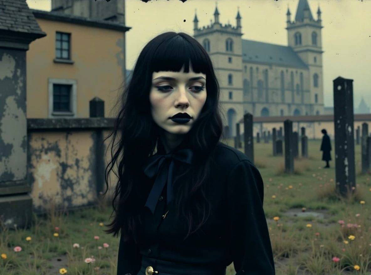 Modern Goth Girl in Dark Atmospheric Collage