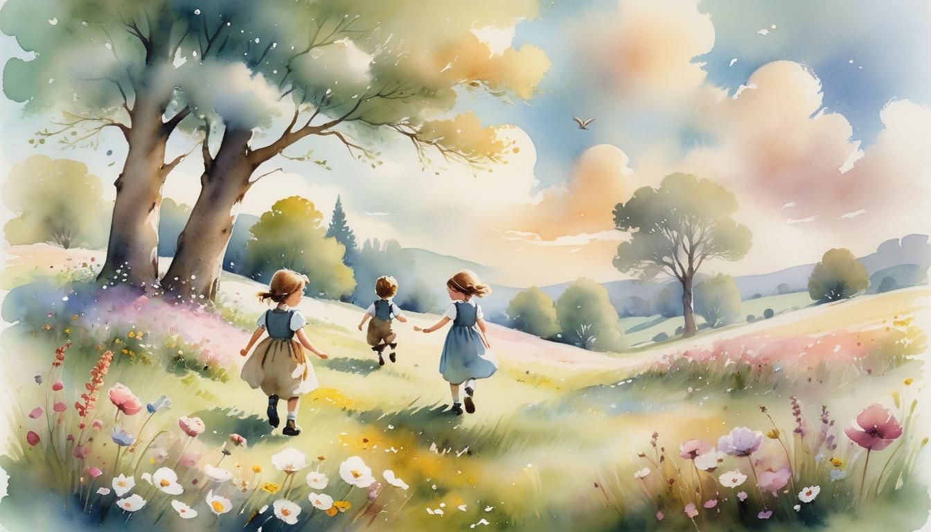Whimsical Children's Meadow Watercolour Painting