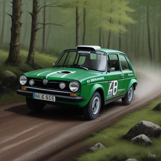 Skoda 130rs Gouache Painting on Scottish Rally Stage