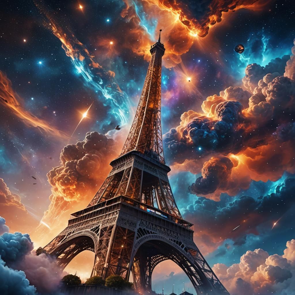 Eiffel Tower Floating in Space Concept Art