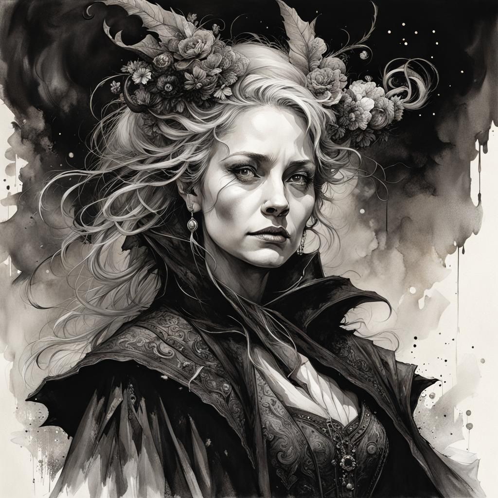 Wicked Witch Grinning in the Night, Detailed Fantasy Art