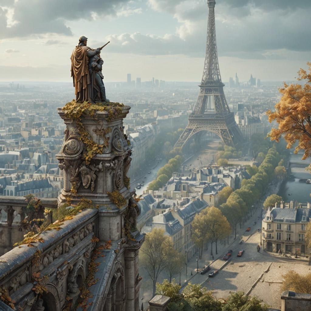 Ancient Parisian Panorama in Moody Winter Hues