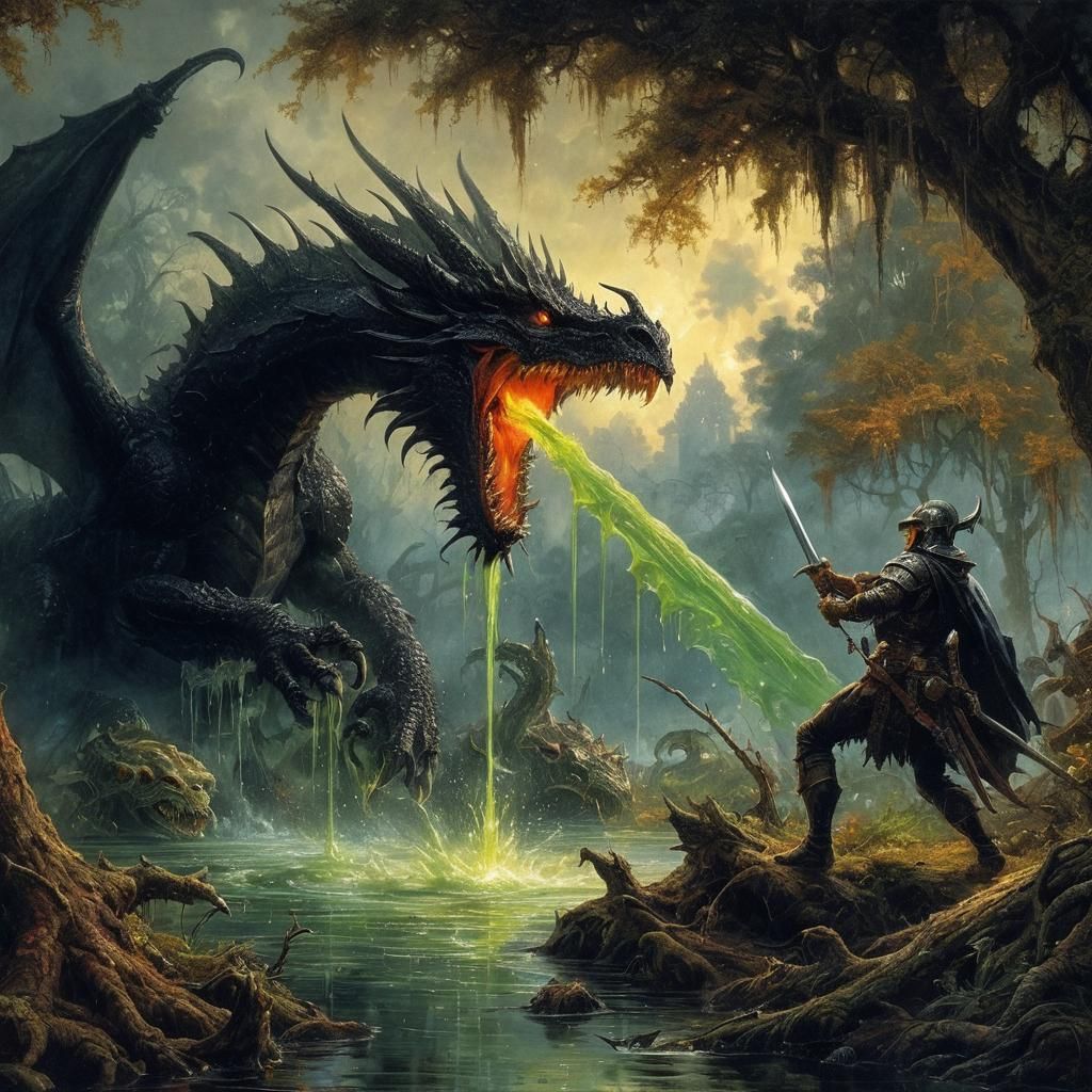 Black Dragon Spitting Acid in Miasmal Swamp