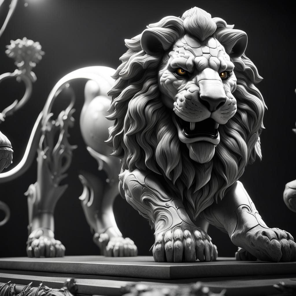 Epic Black and White Lion in 3D