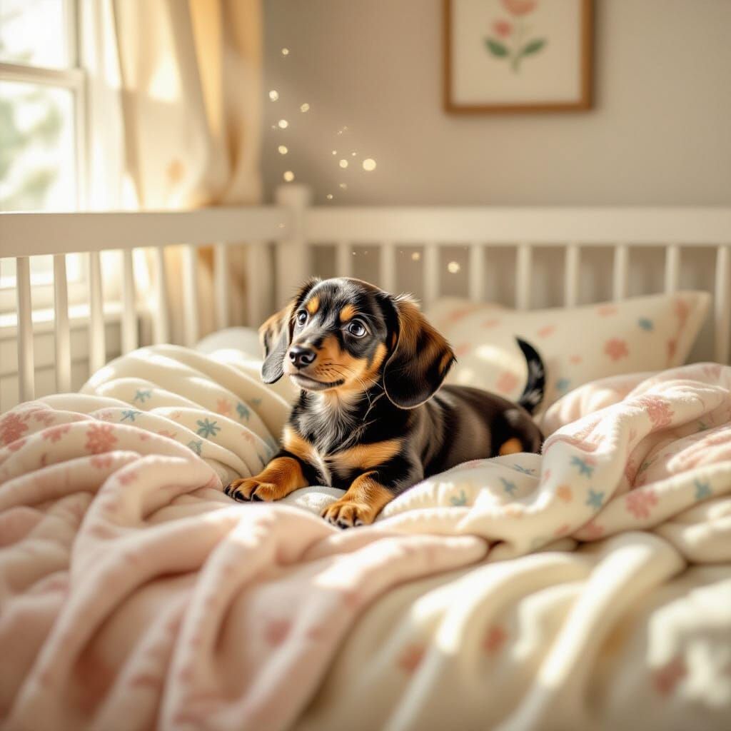 Dachshund Puppy Sleeping in a Cozy Cot