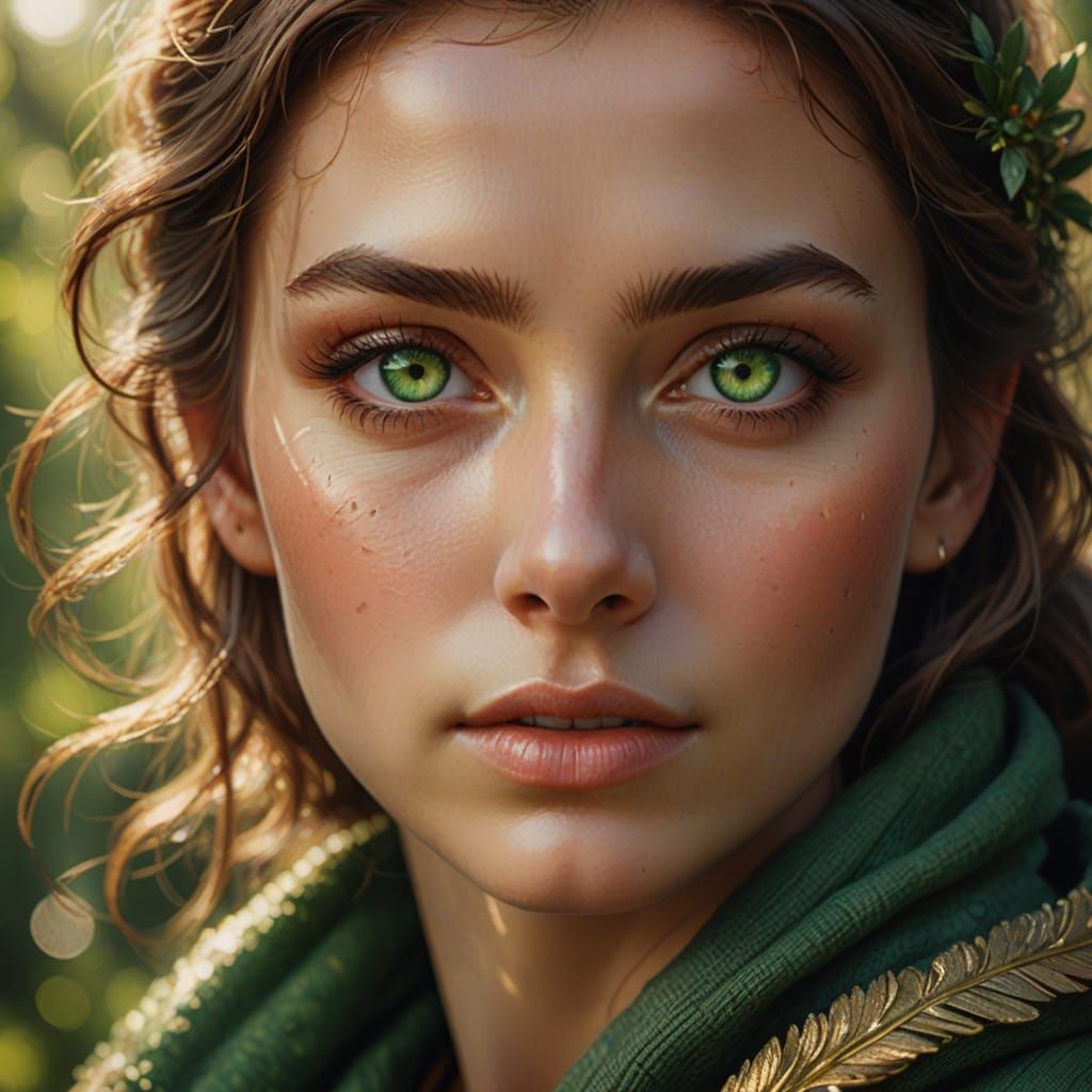 Vibrant Portrait of a Woman with Green Eyes in Soft Focus
