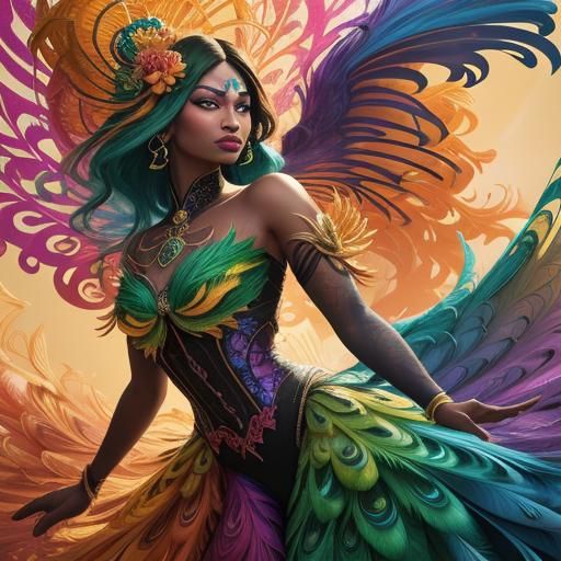 Dragon Peacock Woman in Abstract Expressionism Style