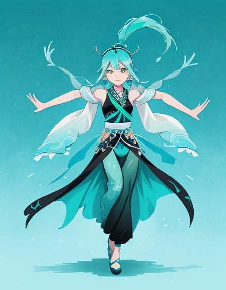 Surreal Dancer Soars in Turquoise Skies